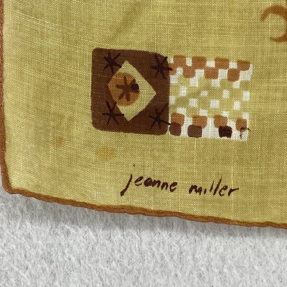 JEANNE MILLER Handkerchief OS MCM Hand Rolled Abstract Yellow VTG 14" x 14" - Picture 8 of 13